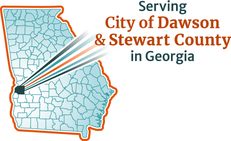 Map showing the location of Dawson in Georgia.